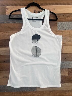 Be Active men’s white Graphic Tank Top with Sunglasses Print size XXL